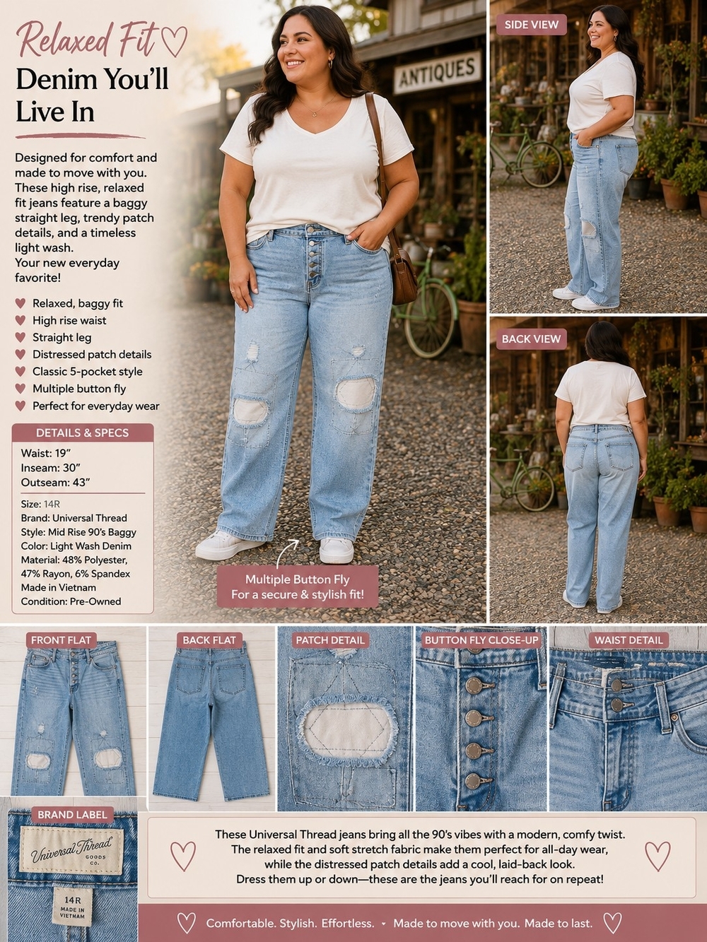 P91 👖 Patchwork & Throwback Vibes – Universal Thread 90’s Baggy Jeans